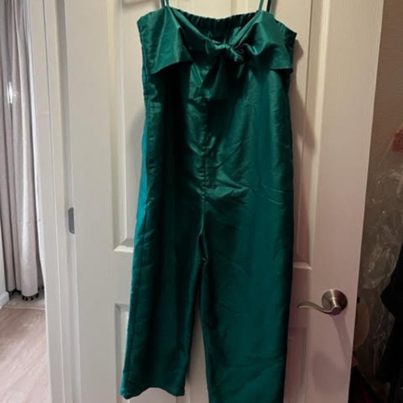 Hutch Dresses Anthropologie X Hutch Green Satin Bow Tie Jumpsuit